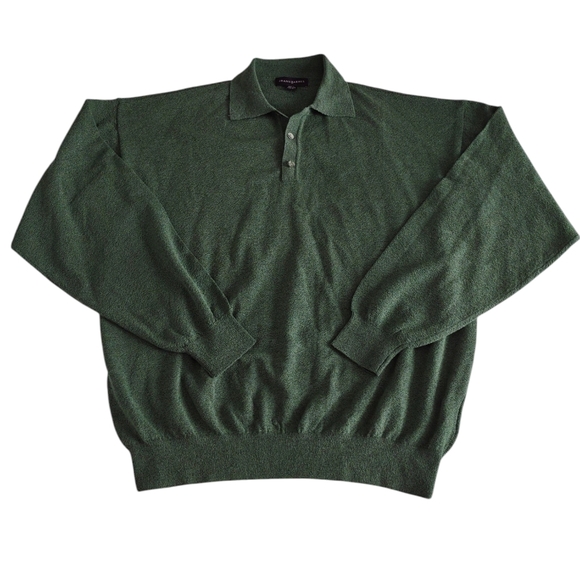 Jhane Barnes Large Green Wool Blend Long Sleeve Polo Shirt - Picture 1 of 11